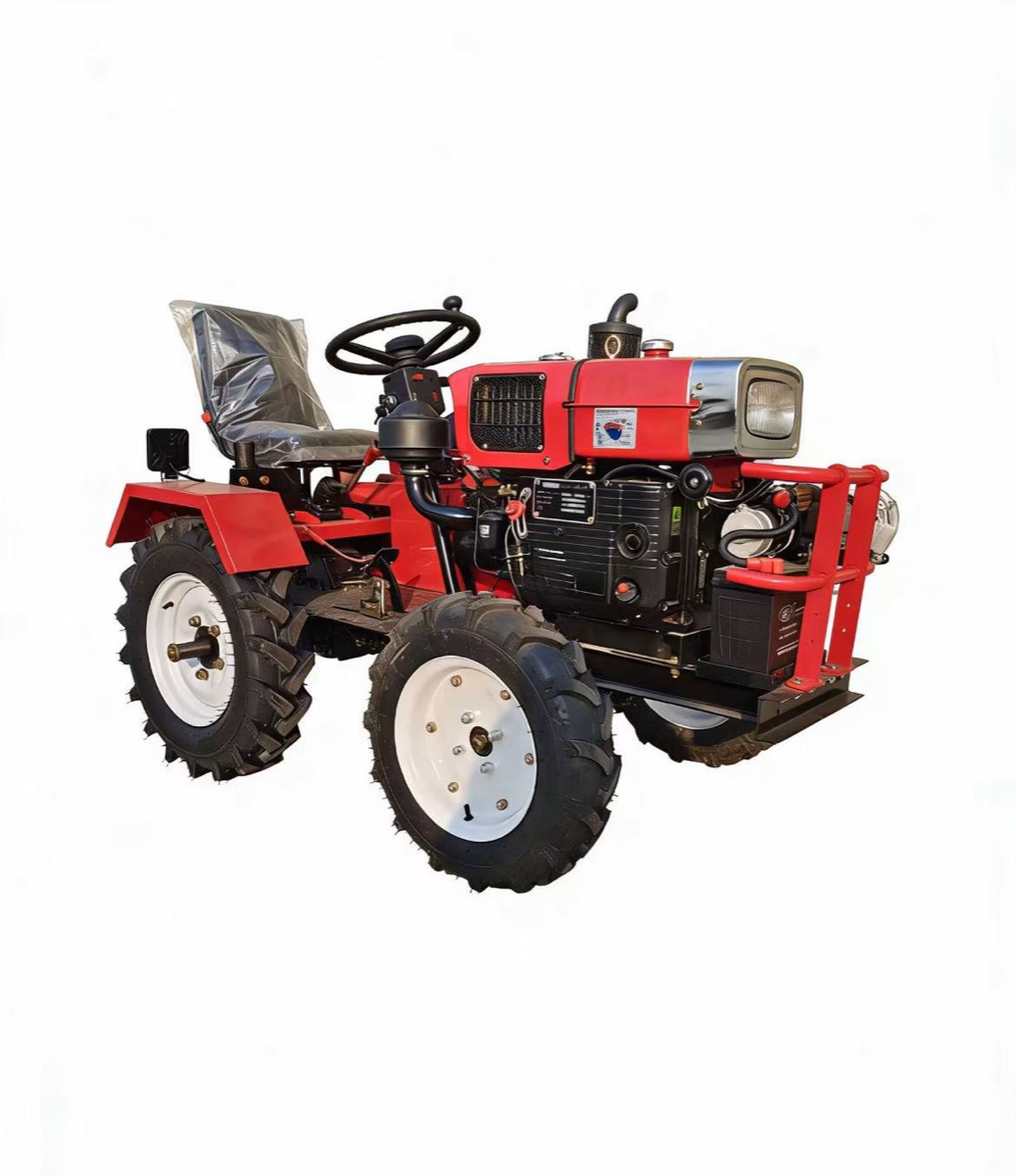 Huaxiang red mini tractor side view for small farm and orchard work